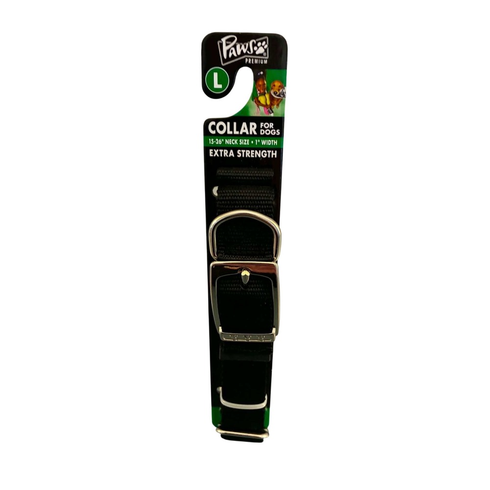 Paws Premium Dog Collar‎ Large Black Extra Strength Adjustable Nylon Buckle